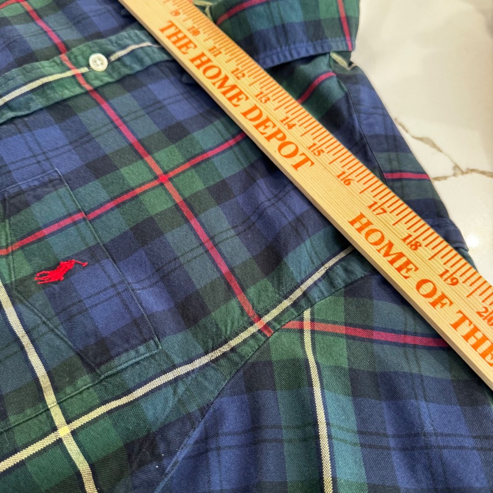 Ralph Lauren Mens Plaid Button Down Shirt Navy Green Red Cotton Large Pony Logo - Picture 5 of 9